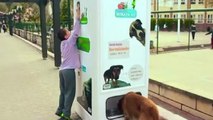Cette machine offre de la nourriture pour les chiens errants contre des bouteilles en plastique
