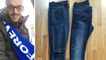 Il commande un jean sur internet, mais il reçoit un pantalon aux jambes extra-longues