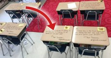 Ce professeur a griffonné un petit mot sur les tables de ses élèves