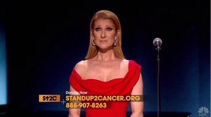 Céline Dion consolée par Bradley Cooper sur scène lors du gala Stand up to cancer