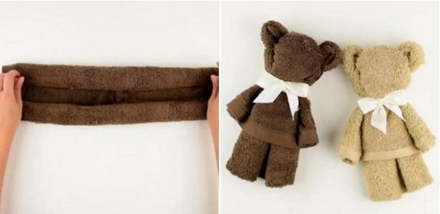 Comment réaliser un ourson en 1 minute chrono à partir d'une serviette de toilette ?
