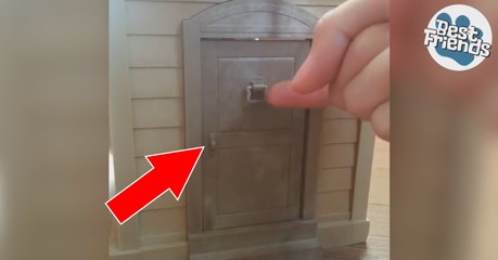 Elle frappe à la porte de sa maison de poupée. Et regardez bien qui va lui ouvrir !