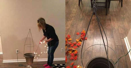 A l'aide d'un pot et d'une guirlande lumineuse, elle réalise une incroyable décoration d'intérieur