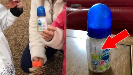 Cette femme tombe sur un biberon échoué sur une plage... Ce qu'elle trouve à l'intérieur va vous bouleverser !