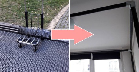 Il fabrique un lit en baldaquin avec des tubes en acier