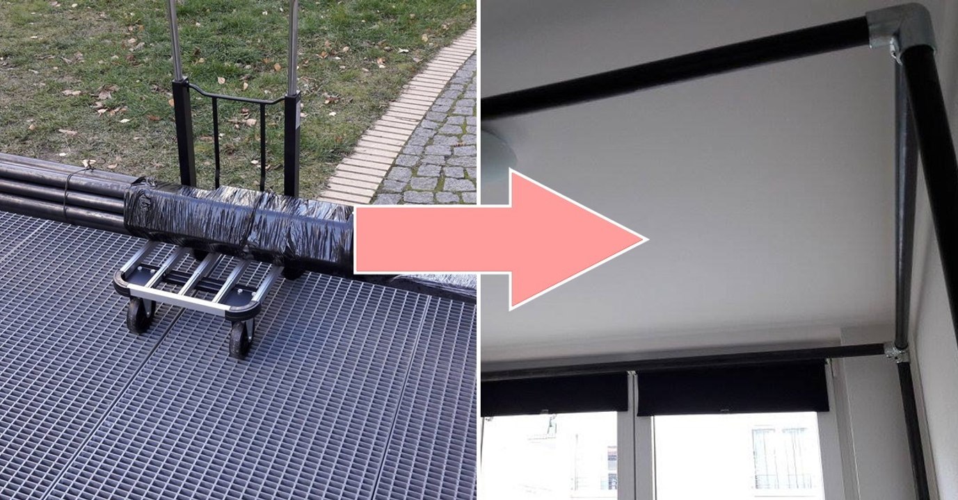 Il fabrique un lit en baldaquin avec des tubes en acier