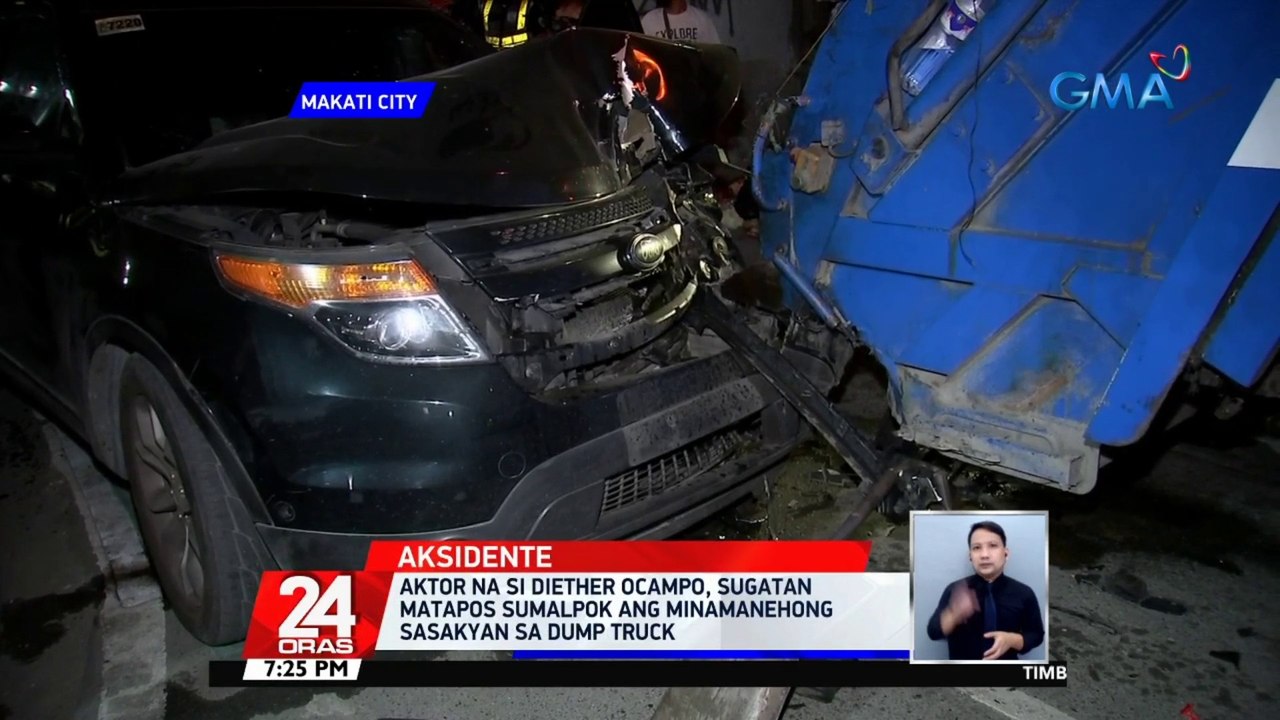 Aktor na si Diether Ocampo,sugatan matapos sumalpok ang minamanehong sasakyan sa dump truck | 24 Oras