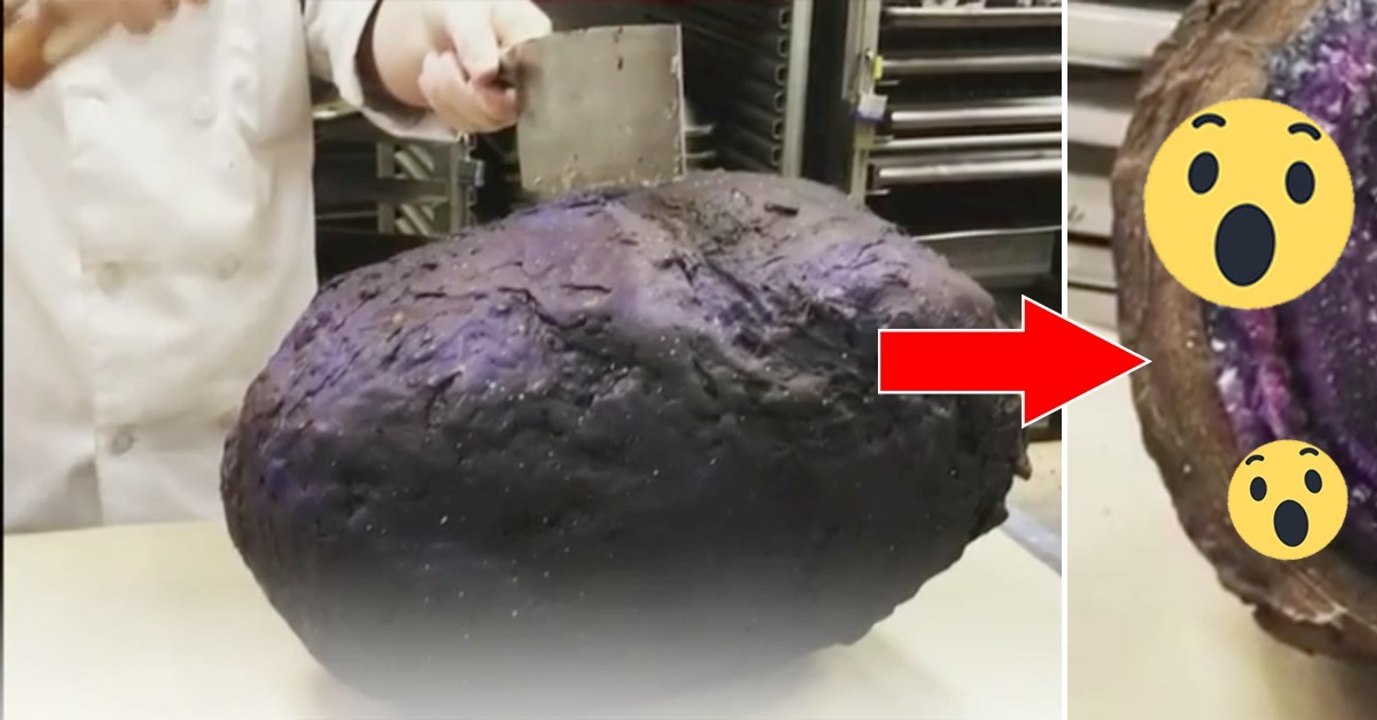 Ce chocolatier craque cet énorme chocolat, l'intérieur ressemble à une améthyste