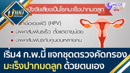 แจกชุดตรวจคัดกรอง "มะเร็งปากมดลูก" ด้วยตนเอง เริ่ม 4 ก.พ.นี้ | บ่ายนี้มีคำตอบ (4 ก.พ. 65)