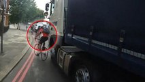 Angleterre : un cycliste risque l'accident à cause d'un camion. Mais le conducteur ne se laisse pas faire !