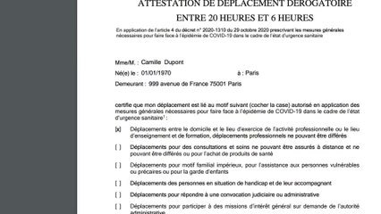 Couvre-feu, voici la nouvelle attestation de déplacement