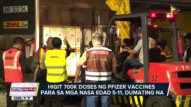 Pagbabakuna sa mga batang edad 5-11, tuloy na sa Lunes; 780K doses ng Pfizer na gagamitin sa pediatric vaccination, dumating na sa bansa