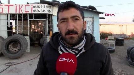KAMYON LASTİĞİ PATLADI, TAMİRCİ SON ANDA CANINI KURTARDI