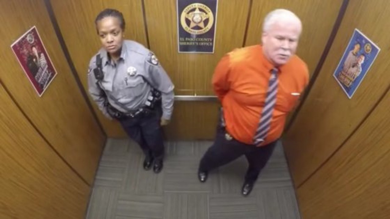 CCTV Camera Captures The Hilarious Moment A US Sheriff Is Caught Dancing In A Lift