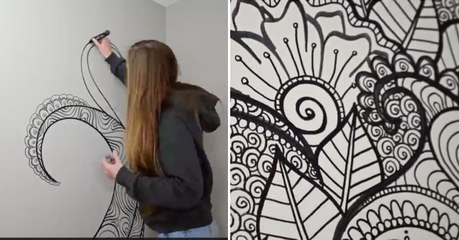 She Takes A Felt Tip And Totally Transforms Her Wall