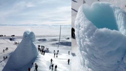 Incredible 'Ice volcano' appears in Kazhakstan