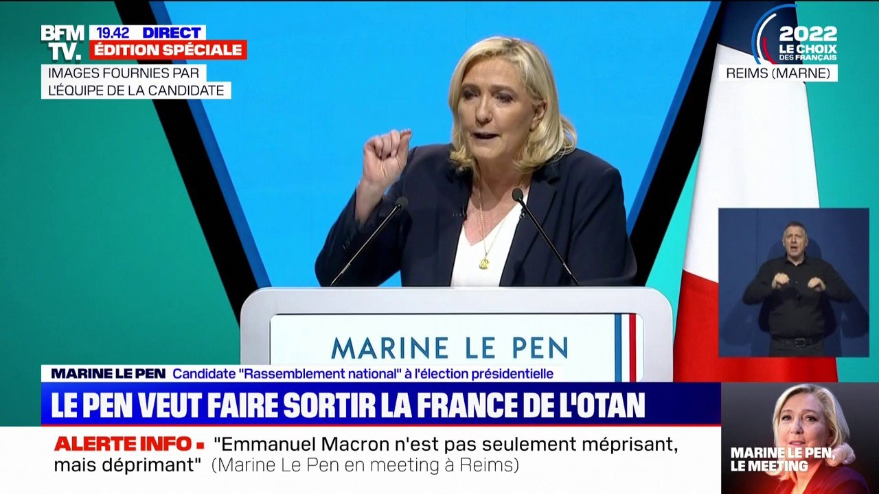 Marine Le Pen souhaite faire sortir la France de l'OTAN "pour ne plus être entraînés dans des conflits qui ne sont pas les nôtres"