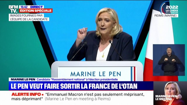 Marine Le Pen souhaite faire sortir la France de l'OTAN pour ne plus être entraînés dans des conflits qui ne sont pas les nôtres