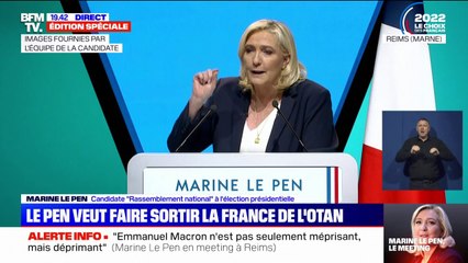 Marine Le Pen souhaite faire sortir la France de l'OTAN "pour ne plus être entraînés dans des conflits qui ne sont pas les nôtres"
