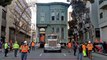Massive victorian house is pulled by truck through San Francisco