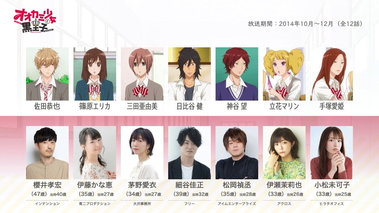 オオカミ少女と黒王子の声優さんたちは、こんな顔！