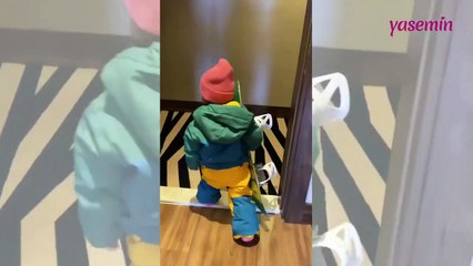 Hande Erçel'in yeğeni Mavi snowboard yaptı