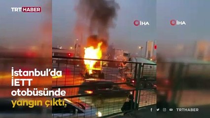 İETT otobüsünde çıkan yangına beton mikseri ile müdahale