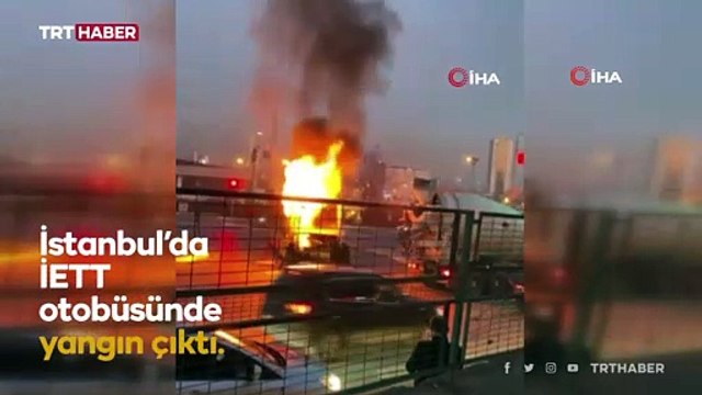 İETT otobüsünde çıkan yangına beton mikseri ile müdahale