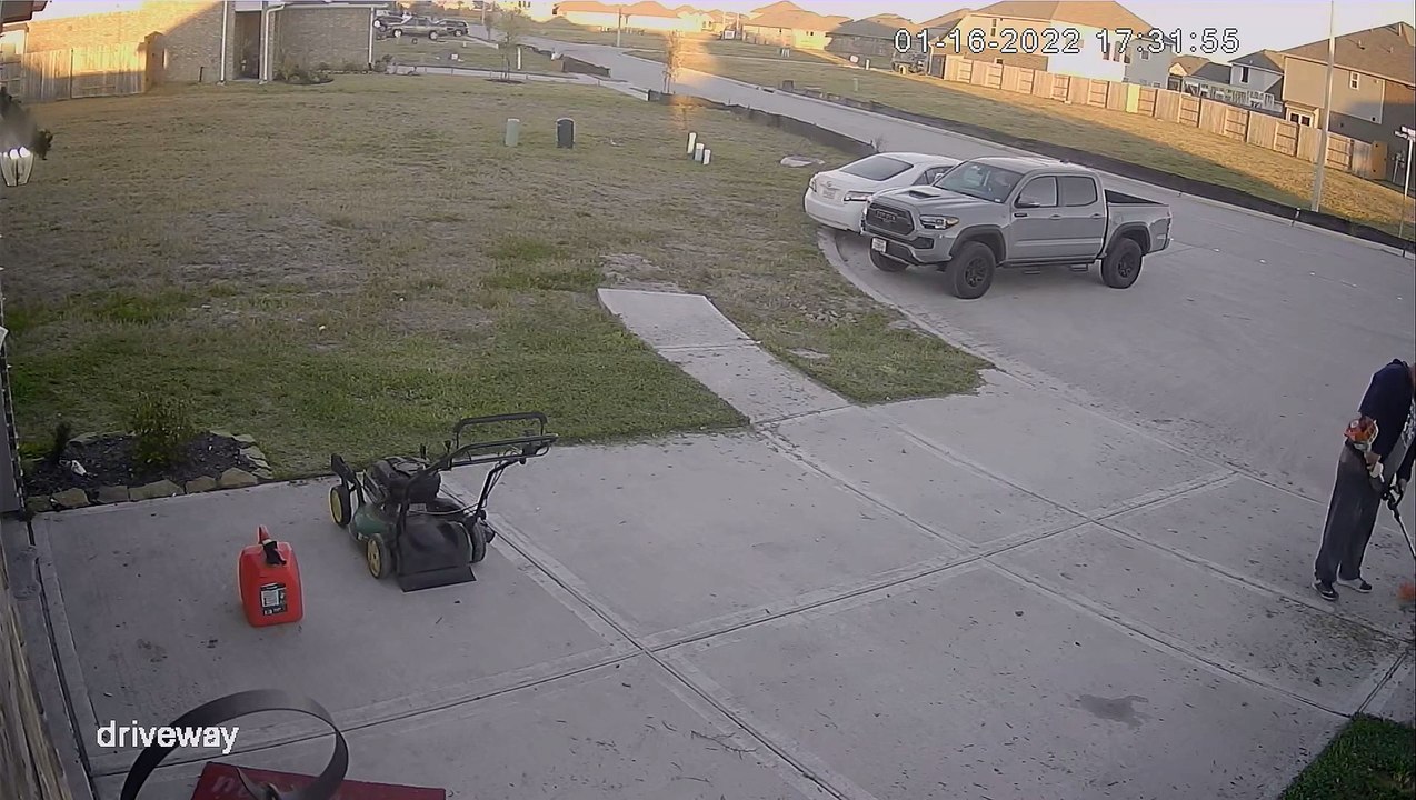 Edge Trimming Man Walks Backwards into Mower
