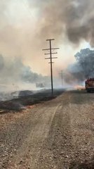 Freight train derailment causes fire