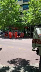 SES members prepare to search the City Walk crime scene