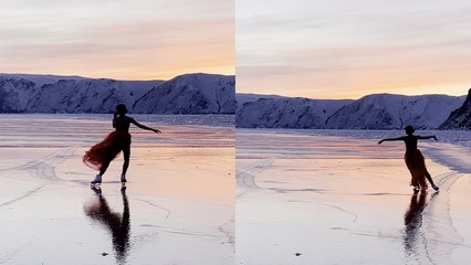 ''Setting Ice on Fire' Figure skater shows off stunning moves while performing on frozen lake'