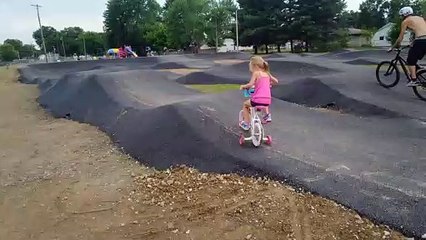 Girl on Bike with Training Wheels Fails at Pump Track