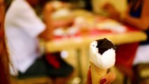 A Lady is Eating Traditional Turkish Ice Cream