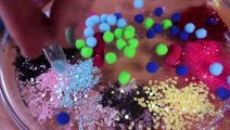 Mixing Makeup, Mini Glitter and Pom Poms Into Clear Slime ! RELAXING SLIME WITH BALLOONS !  #9