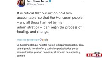“Luego vienen los cargos y después la extradición”: Congresista Norma Torres sobre revocación de Visa a JOH