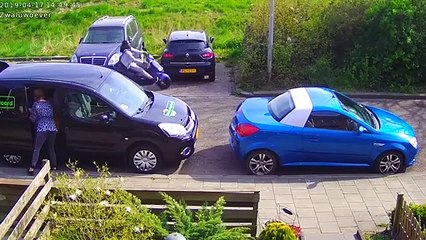 Guy Driving Moped Crashes into Light Pole