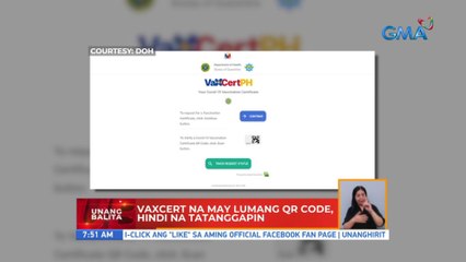 VaxCert na may lumang QR code, hindi na tatanggapin | UB
