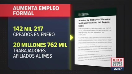 IMSS informa aumento de empleo formal durante enero