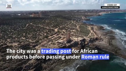 A bird's eye view over the ruins of Libya's ancient city of Sabratha