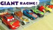 Giant Racing with Pixar Cars 3 Lightning McQueen versus Hot Wheels Cars in these Funny Funlings Race Competition Toy Cars Racing Toy Trains 4U Videos for Kids