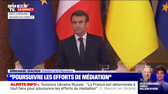 Conflit Ukraine-Russie: à Kiev, Emmanuel Macron dit vouloir réengager une désescalade durable