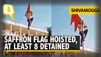 Karnataka Hijab Row | Protesters Hoist Saffron Flag in Shivamogga College; 8 Detained, Section 144 Imposed