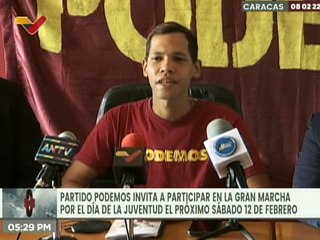 Partido Podemos invita a participar en Gran Marcha por el Día de la Juventud el 12 de febrero