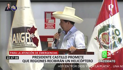 Presidente Castillo promete un helicóptero para cada región del país