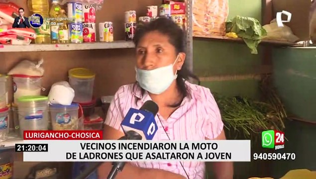 Lurigancho-Chosica: vecinos incendiaron la moto de ladrones que que asaltaron a joven