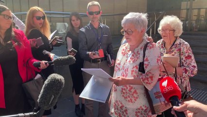 Sue Neill-Fraser supporter Rosie Crumpton-Cook speaking outside the Hobart Supreme Court - November 2021 - The Examiner
