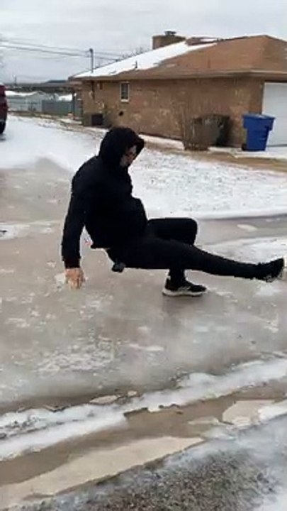 Texan Attempts Skateboarding on Ice
