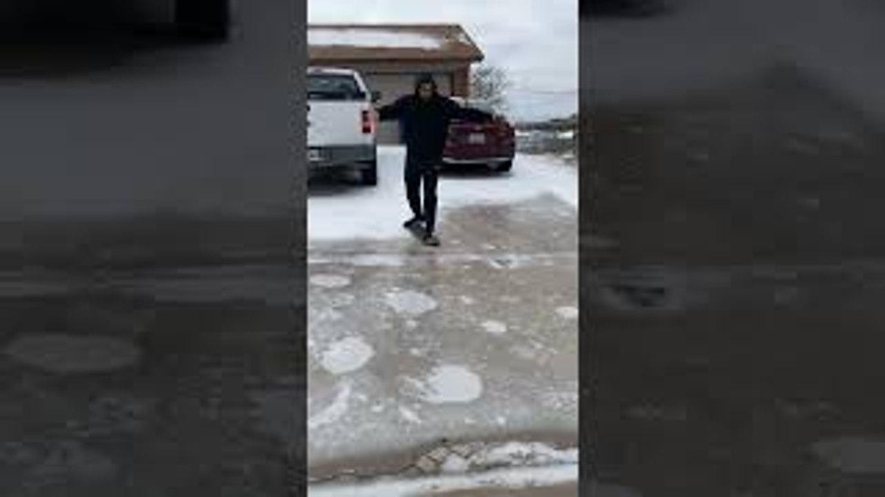 Texan Attempts Skateboarding on Ice