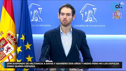 UPN suspende de militancia a Sayas y Adanero dos años y medio pero no los expulsa como quería Esparza